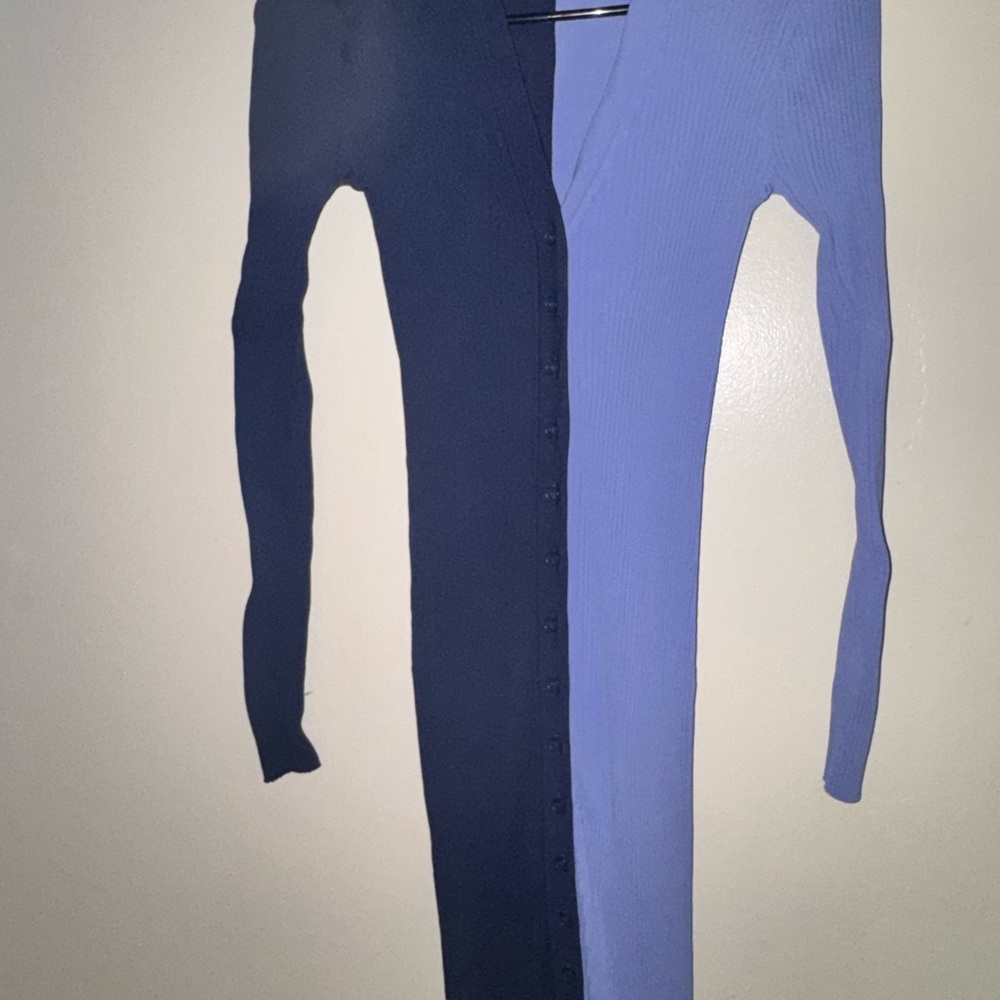 STAUD Two-Tone Ribbed Cardigan in Navy and Periwinkle